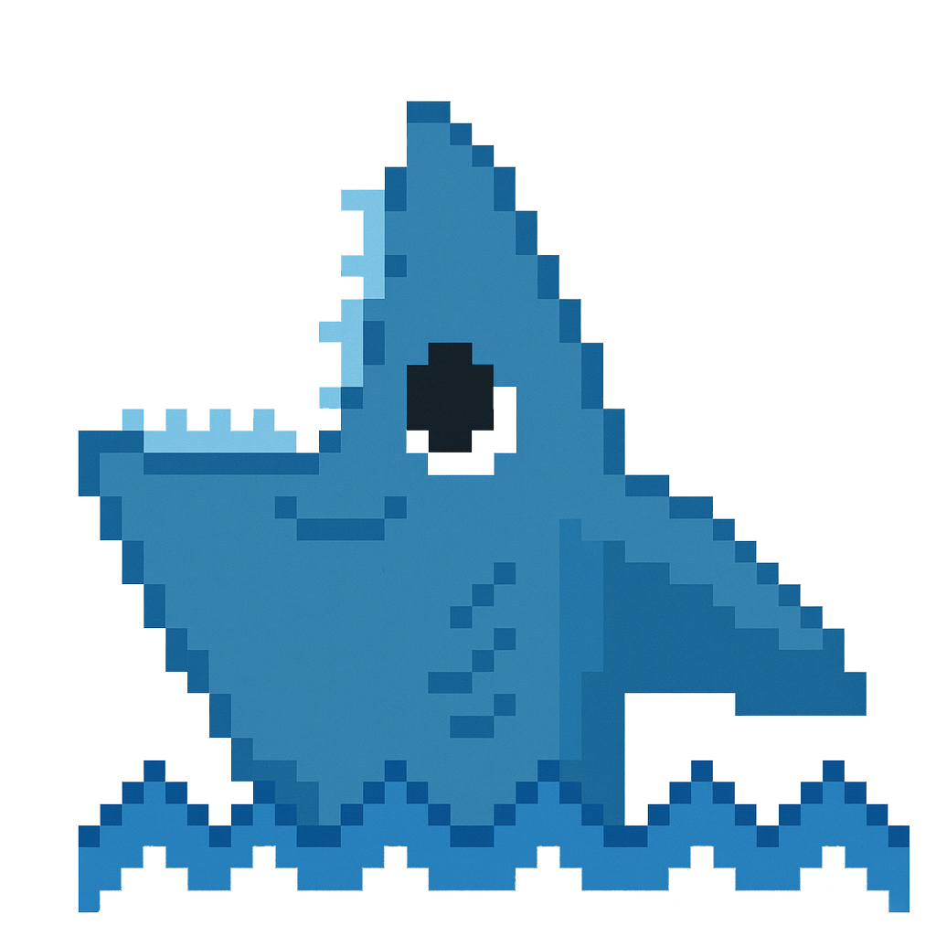 Pixelated shark with waves